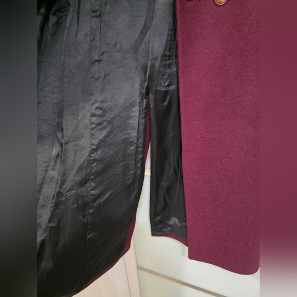 Zara Manteco Wool Elegant Burgundy Long Coat Double Beasted Gold Button - Picture 11 of 17